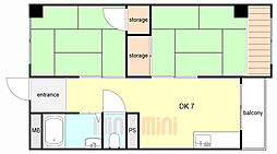 JR東海道・山陽本線 立花駅 徒歩5分の賃貸マンション 4階2DKの間取り