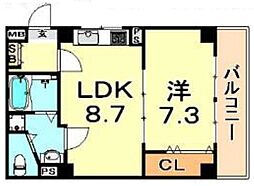阪急神戸本線 春日野道駅 徒歩9分の賃貸マンション 2階1LDKの間取り