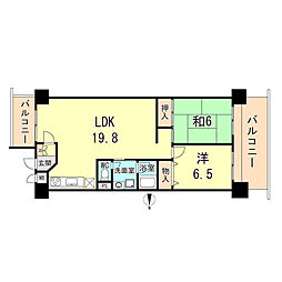 阪急神戸本線 塚口駅 徒歩20分の賃貸マンション 4階2LDKの間取り