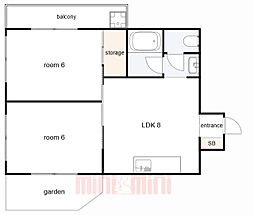 神戸市西神・山手線 県庁前駅 徒歩10分の賃貸マンション 1階2LDKの間取り
