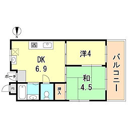 神戸市西神・山手線 大倉山駅 徒歩7分の賃貸マンション 2階2DKの間取り