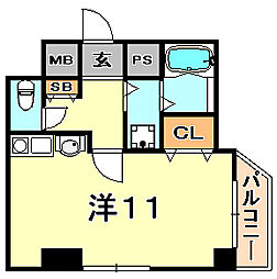 JR東海道・山陽本線 三ノ宮駅 徒歩7分の賃貸マンション 2階ワンルームの間取り