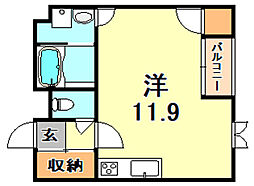 神戸市西神・山手線 大倉山駅 徒歩15分の賃貸マンション 1階ワンルームの間取り