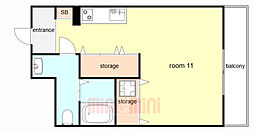 神戸市西神・山手線 湊川公園駅 徒歩9分の賃貸マンション 3階ワンルームの間取り