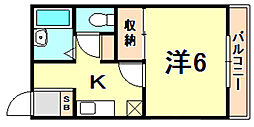 神戸市西神・山手線 大倉山駅 徒歩9分の賃貸アパート 2階1Kの間取り