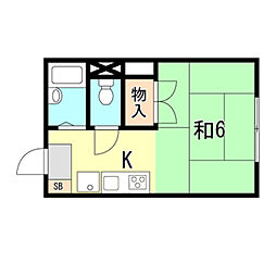 JR東海道・山陽本線 鷹取駅 徒歩10分の賃貸アパート 2階1Kの間取り
