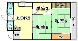 神戸市西神・山手線 大倉山駅 徒歩7分の賃貸マンション 3階3DKの間取り