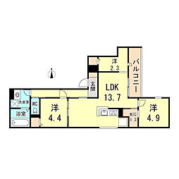 阪急神戸本線 塚口駅 徒歩9分の賃貸アパート 3階3LDKの間取り