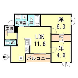 阪急神戸本線 塚口駅 徒歩9分の賃貸アパート 3階2LDKの間取り