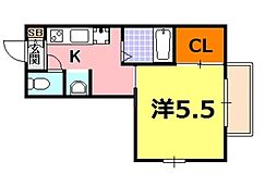 阪急神戸本線 春日野道駅 徒歩9分の賃貸アパート 1階1Kの間取り