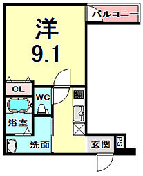 阪神本線 大物駅 徒歩3分の賃貸アパート 3階1Kの間取り