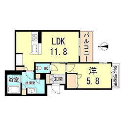 JR東海道・山陽本線 立花駅 徒歩10分の賃貸マンション 2階1LDKの間取り
