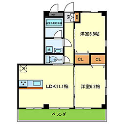 JR東海道・山陽本線 甲子園口駅 徒歩18分の賃貸アパート 3階2LDKの間取り