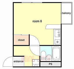 阪急神戸本線 神戸三宮駅 徒歩10分の賃貸マンション 1階ワンルームの間取り