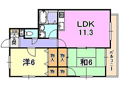 パレ・シェール霞ケ丘 2LDKの間取図画像