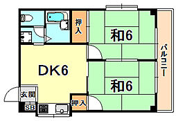 神戸市海岸線 駒ヶ林駅 徒歩8分の賃貸マンション 2階2DKの間取り