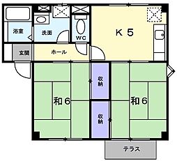 JR東海道・山陽本線 明石駅 バス8分 西河原下車 徒歩6分の賃貸アパート 1階2Kの間取り