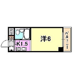 阪神本線 神戸三宮駅 徒歩8分の賃貸マンション 3階ワンルームの間取り