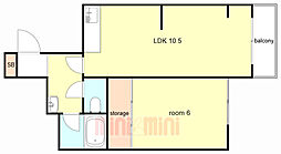 阪急神戸本線 園田駅 徒歩15分の賃貸マンション 3階1LDKの間取り