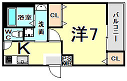 阪神本線 武庫川駅 徒歩3分の賃貸アパート 2階1Kの間取り