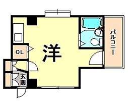 阪神本線 春日野道駅 徒歩6分の賃貸マンション 5階ワンルームの間取り