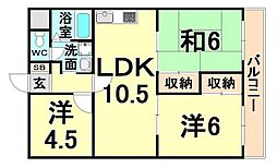 JR東海道・山陽本線 立花駅 徒歩7分の賃貸マンション 3階3LDKの間取り