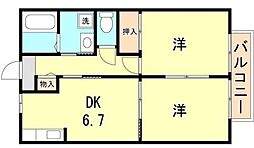 JR東海道・山陽本線 須磨海浜公園駅 徒歩4分の賃貸アパート 1階2DKの間取り