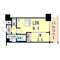 JR東海道・山陽本線 塚本駅 徒歩4分の賃貸マンション 13階1LDKの間取り