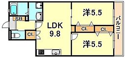 Riso+miraieジェームス山east 2LDKの間取図画像