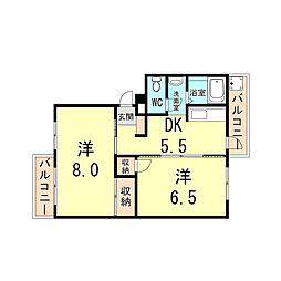 上高丸厚生年金住宅3号棟 3DKの間取図画像