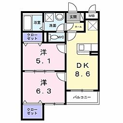 ヴェルナール赤羽 2DKの間取図画像