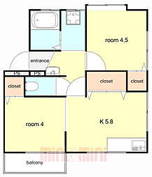 西舞マンション 2DKの間取図画像