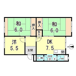 星陵台住宅1号棟 3DKの間取図画像