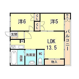 コーポ光 2LDKの間取図画像