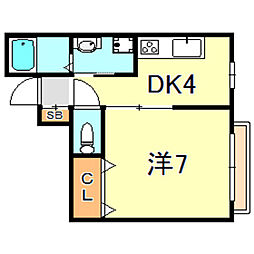 ラ・プランドール 1DKの間取図画像