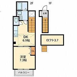 パインフィールド 1DKの間取図画像