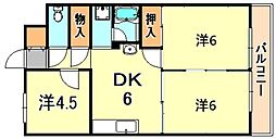多聞ニューハイツ 3DKの間取図画像