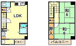 高丸ハイツ 2LDKの間取図画像