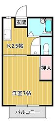 パストラル21 2階1Kの間取り
