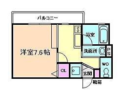 ONLYONE GLORY花屋敷 2階1Kの間取り