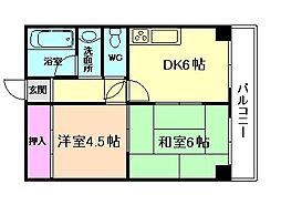 マリンコート川西 2DKの間取図画像