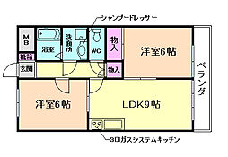 シャトレー多田 2LDKの間取図画像