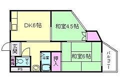 神田マンション 2DKの間取図画像