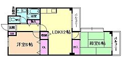 シュロス五月山 2LDKの間取図画像