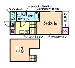 ハーモニーテラスオアシス池田 1Kの間取図画像
