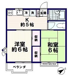 アーバンハイツ 2階2Kの間取り