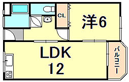 水畑マンション 3階1LDKの間取り