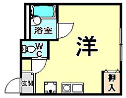 マスターズ西長洲 2階ワンルームの間取り