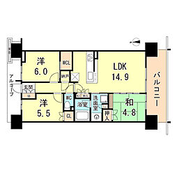 プラウドシティ塚口マークスカイ 5階3LDKの間取り