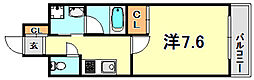ピアグレース神戸 6階1Kの間取り